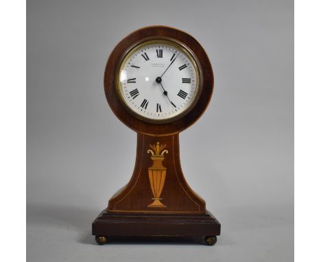 An Edwardian Inlaid Mahogany Inlaid Mantel Clock, With Key but Movement in Need of Attention, 24cms High 