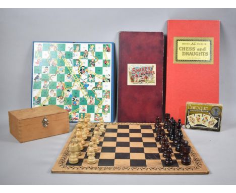 A Collection of Vintage Game Boards, Cards, Chess Pieces 