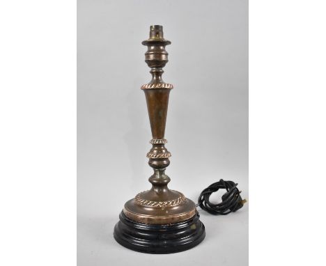 An Edwardian Copper Table Lamp Base on Glazed Terracotta Socle, 41cms High 