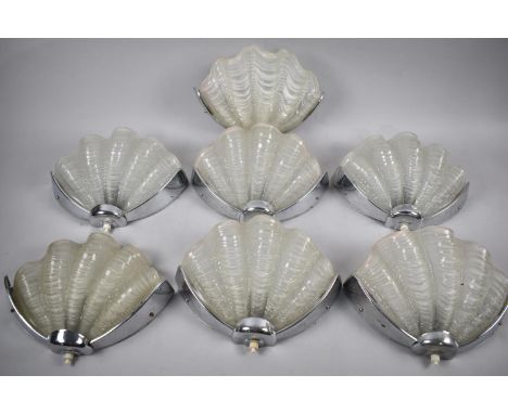 A Collection of Seven Art Deco Chrome and Glass Wall Fittings in the Form of Clam Shells as Originally Patented by Cunard, 28