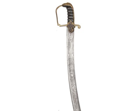 A light cavalry officer’s sword of The 10th Hussars, presented by The Prince of Wales in 1808, broad, curved, fullered blade 