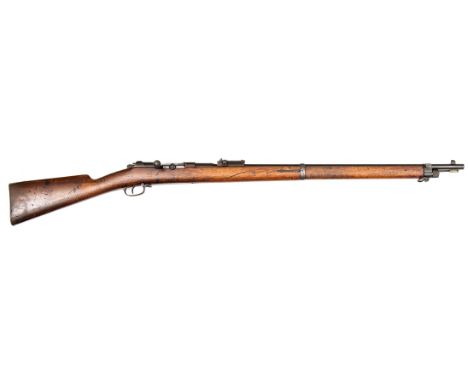 A scarce 1887 Turkish contract 9.5mm Mauser bolt action rifle, 49½” overall, barrel 30”, the breech stamped with toughra and 