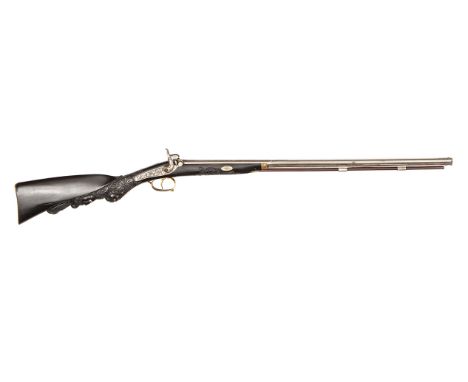 An unusual Belgian 60 bore percussion sporting gun for a boy, c 1870, 37½” overall, barrel 24” engraved with scrolls and flow