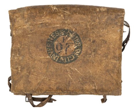 A rare OR’s heavy canvas valise or backpack of The 97th (Invernessshire Highlanders) Regiment, the outside painted light brow