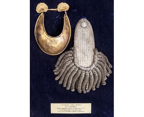 A boxed and glazed gorget and epaulette belonging to Leiutenant James Murray 20th Regiment, together with a framed print of a