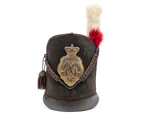 A sergeant’s 1812 pattern shako of The 56th (West Essex) Regiment, black beaver body and top, edge binding to front section, 