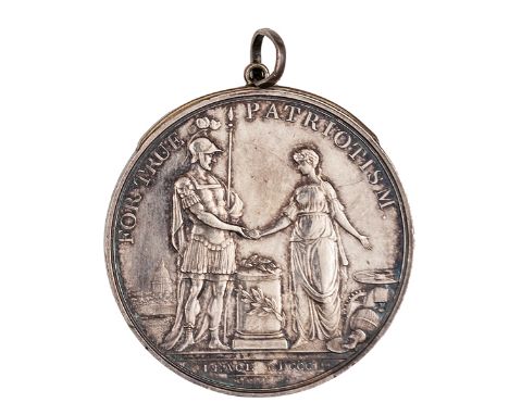 Loyal Birmingham Light Horse Volunteers, silver medal 1802. Obverse: Peace presenting a medal to a Roman soldier with legend 