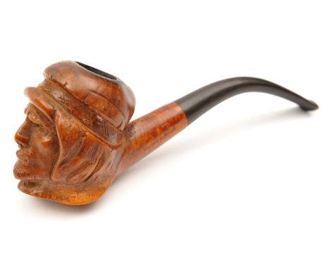 A good old tobacco pipe, probably early 20th century, the attractively figured wooden bowl carved in the form of a bearded he