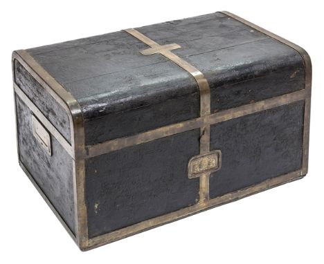 The Duke of Richmond’s small travelling trunk, 18” x 12”x 10½” of wood covered with leather and bound with brass bands, a pla