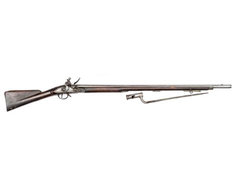 A good 10 bore Volunteer Brown Bess flintlock musket by H. Nock, 55” overall, barrel 39” with London proofs, maker’s mark and