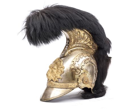 An impressive officer’s helmet of the 2nd Belgian Regiment of Carabiniers, c 1815-20, gilt brass skull and peaks with applied