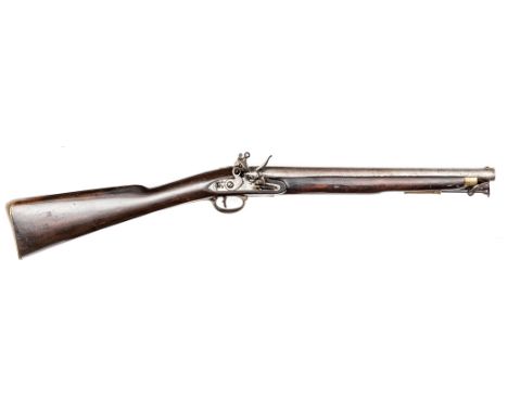 A scarce .65” Paget flintlock cavalry carbine, 31½” overall, barrel 16” with ordnance proofs; the stepped lock with safety bo