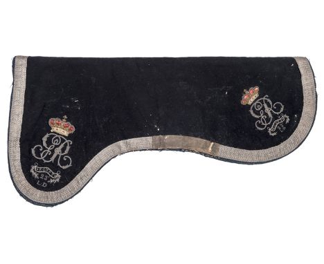 Lord Portarlington’s shabraque 23rd Light Dragoons, length 47”, edge embroidered in silver lace, crowned “GR”, “Egypt” and “2