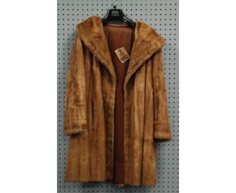 LADY'S LIGHT BROWN PASTEL MINK 3/4 LENGTH COAT, with shawl collar, maker M. Fletcher, Southport (one cuff a.f.) and a BROWN M