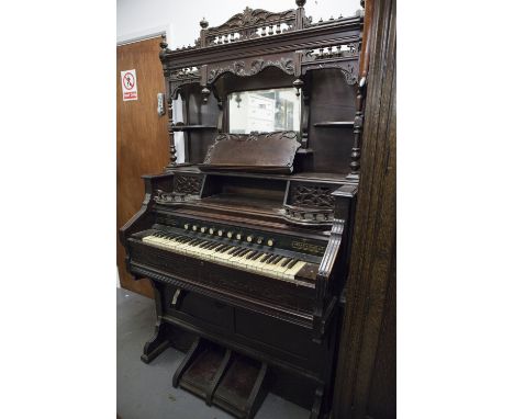 A LATE NINETEENTH CENTURY STAINED BEECHWOOD CASED CRANE AND SONS, LIVERPOOL HARMONIUM 