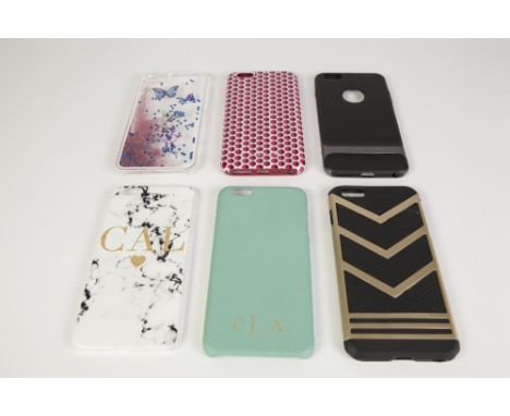 IPHONE SIX PLUS PROTECTIVE COVERS TO INCLUDE; ROCK BLACK AND GREY, JIGSAW MULTI COLOURED SPOT, BLACK WITH GOLD ARROW DETAIL, 