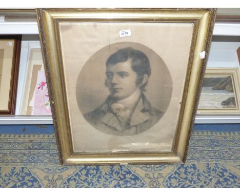 A framed oval print portrait of Robert Burns, a/f, 23 1/2'' x 29 1/2'' including frame.