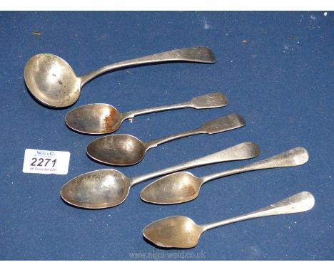 A quantity of silver dessert spoons to include; 1825 London maker C.C, two 1931 Sheffield by Edward Viner, 1814/1815 maker R.