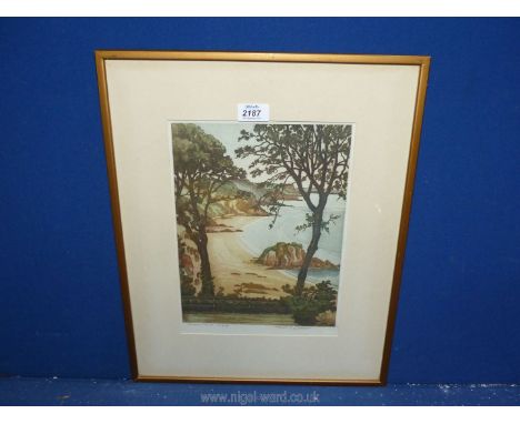 A coloured Etching of Goscar Rock, Tenby signed Alfred G. Burr, stamped artist proof Warwick Galleries.