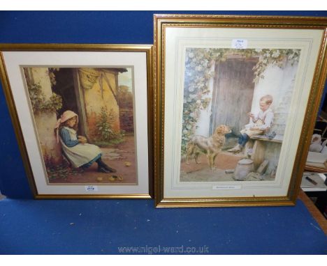 A quantity of Prints including ''Meal time'' by J.H. Johnson and another of a young girl sat outside with chicks, etc.