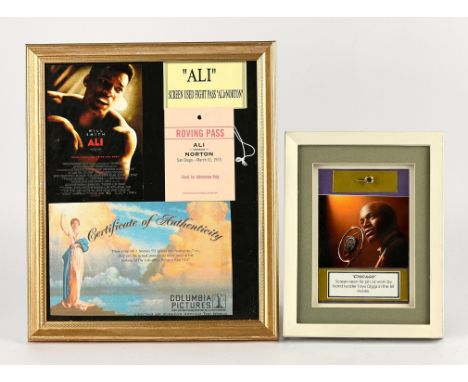 Ali (2001) and Chicago (2002)  Ali Roving Pass card prop, with copy of Columbia COA (framed) and Chicago Taye Diggs Tie pIn, 