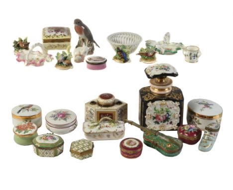 A miscellaneous selection of small items of porcelain and enamel, various dates late 19th and mostly 20th century, including 