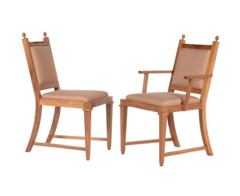 David Linley, a set of eighteen solid English walnut dining chairs, circa 2000, comprising ten armchairs and eight side chair