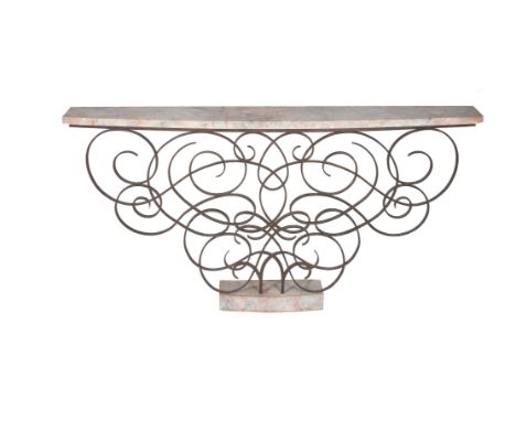 A Hungarian wrought iron and simulated marble console table, after a design by Gilbert Poillerat, originally designed circa 1