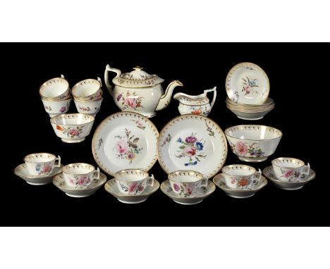 An English porcelain 'London' shape part tea service, first quarter 19th century, possibly Charles Bourne, painted with flowe