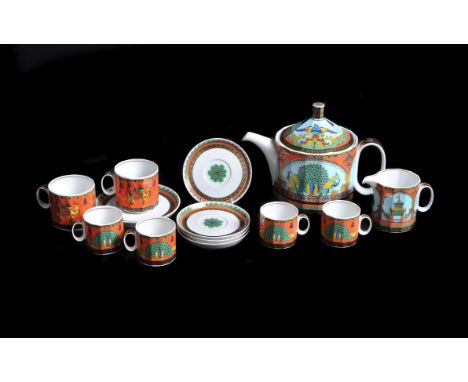 A modern Continental porcelain for Versace part coffee set, 'Le Voyage de Marco Polo', comprising: a coffee pot and cover; fo