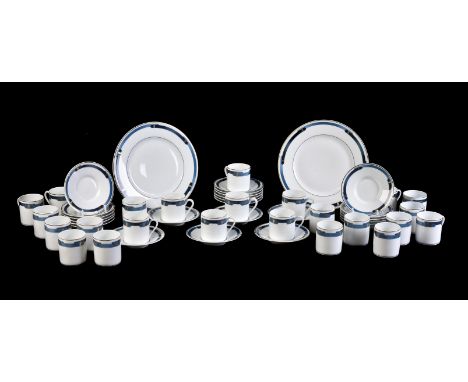 Christofle Paris; four modern boxed and mint 'Iriana bleu' sets of six coffee cups and saucers and a pair of sandwich plates 