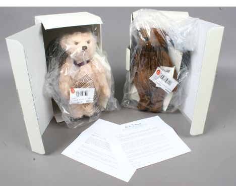 Two boxed Steiff bears one titled 'The worlds first teddy bear by Steiff' and the other 'Queens 90th birthday bear by Steiff'