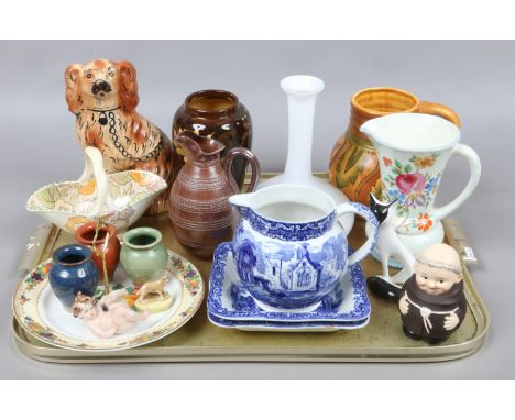 A tray of mixed ceramics to include Goebel, George Jones Abbey, Cmielow cat etc.