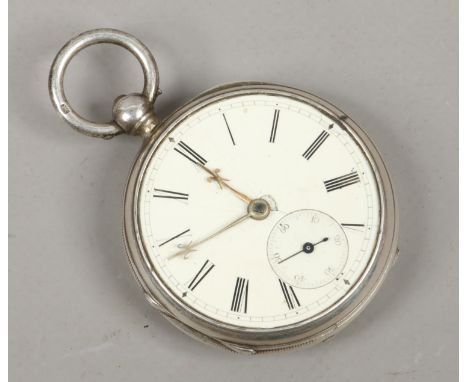 A Victorian silver cased fusee pocket watch with enamel dial and subsidiary seconds, assayed Chester 1884. Condition Report. 