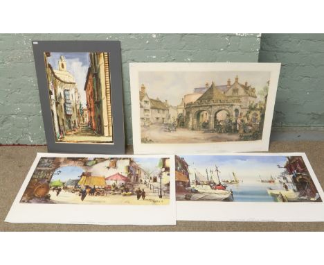 Three signed limited edition prints, two by Jorge Aguilar, one by E. R. Sturgeon, along with a Jorge Aguilar watercolour.
