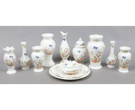A quantity of Aynsley bone china in the cottage garden design including vases, trinket dish and cover, plates etc.