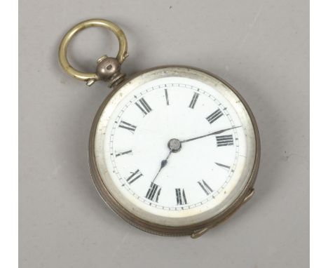 A continental silver cased fob watch with enamel dial. Condition Report. To be used as a guide only. Pocket watch currently r