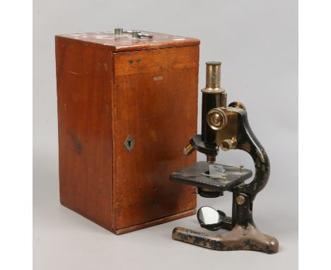 A cased monocular microscope, W. R. Prior & Son, London.  Model No. 9076.