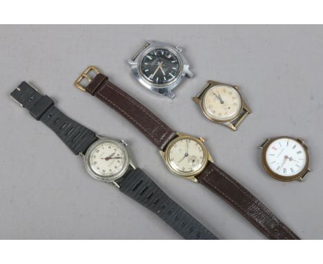 Five gents manual watches including a sea watch with date display and centre seconds. Condition Report. To be used as a guide