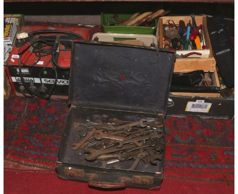 A large collection of hand tools to include engineers, DIY and joinery along with a Sealey 240 volt to 12 volt and 24 volt ve