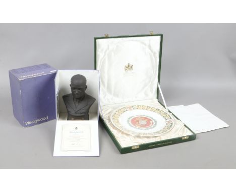 American interest; a boxed Wedgwood black basalt The Eisenhoner bust and a boxed Spode cabinet plate for the United States Ma