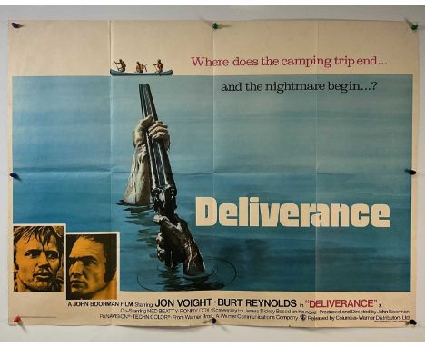 DELIVERANCE (1972) UK Quad film poster with stunning Bill Gold poster artwork serving as an inspiration for JAWS 3 years late