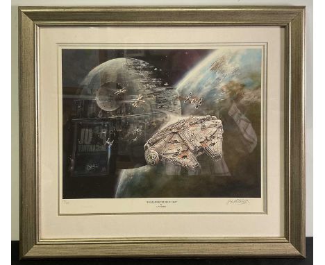 A limited edition STAR WARS print "Escape From the Death Star" by G. W. Hutchins (2004), signed and numbered in pencil, 175/6