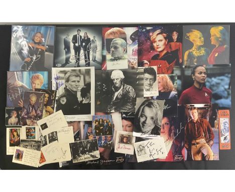 A large quantity of Sci-Fi, related actors and actresses autographs on mixed media to include IAN HOLM, JOHN HURT, EWAN MCGRE