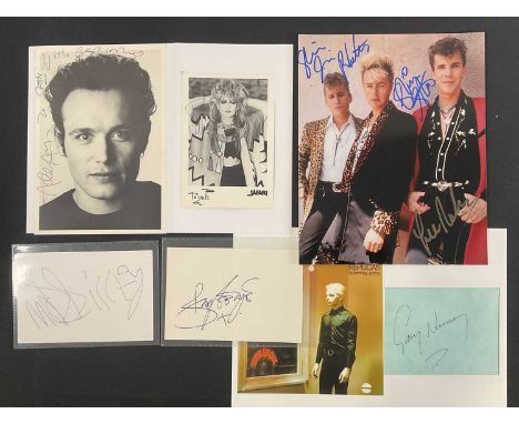A group of 1980's pop star autographs comprising MORRISSEY, BOY GEORGE ADAM ANT, TOYAH WILCOX, GARY NUMAN (Tubeway Army), AND