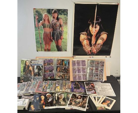 A quantity of Xena the Warrior Princess related memorabilia including 33 comic books, 2 folders full of trading cards, limite