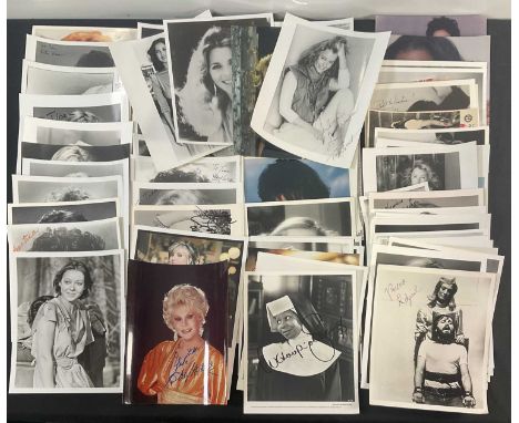 A collection of 75+ Hollywood actress autographs, mostly on 8" x 10" still to include JENNY AGUTTER, RITA MOREAU, BRENDA LEE,