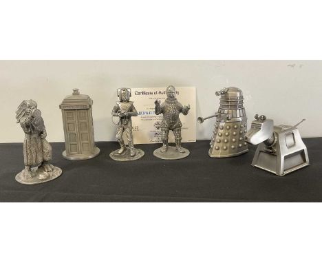DR WHO - A set of six Danbury Mint authentic Dr Who pewter character replicas comprising K-9, Dalek, Cyberman, The Tardis, Th
