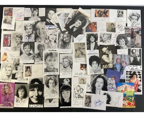 A quantity of actress autographs on small photographs and cards including AMANDA REDMAN, DREW BARRYMORE, JULIA MCKENZIE, SHEL