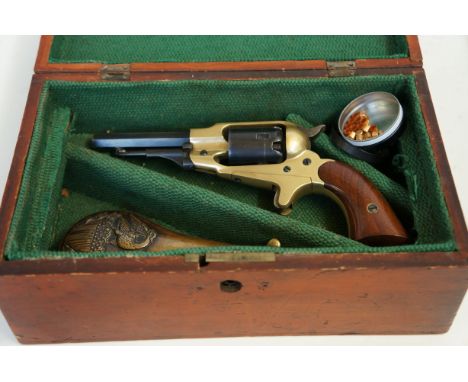 Cased replica gamblers revolver with powder flask 